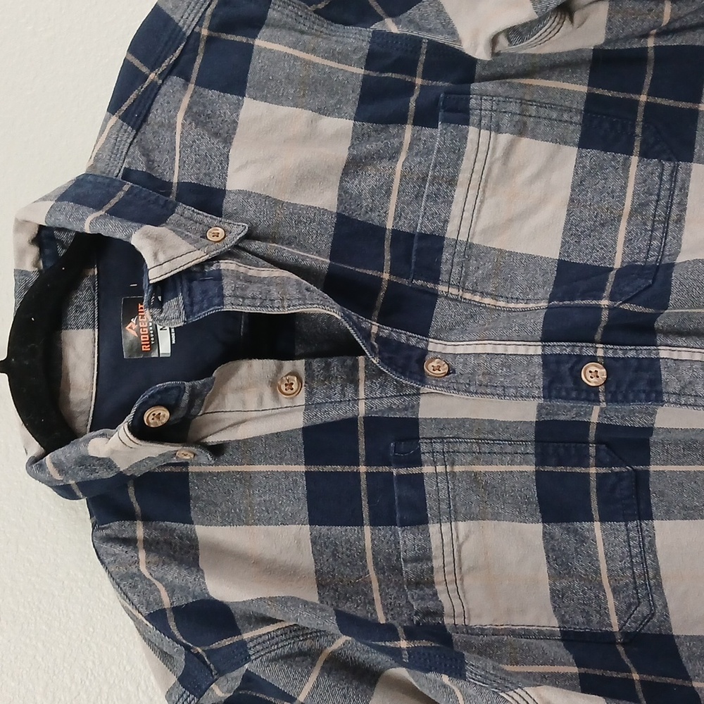 Ridgecut Toughwear Heavy Flannel Shirt Mens Medium Blue Plaid - Picture 2 of 5